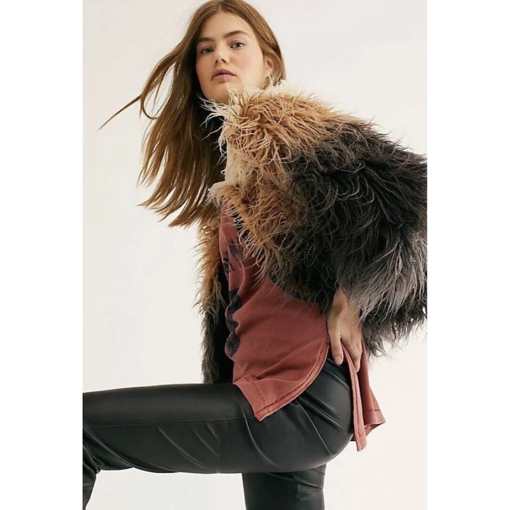 Free People Women Terra  Brown Gray Ombre Fringe Shag Preppy Jacket Sz M $368